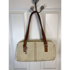 Vintage Fossil Cream & Brown Leather Baguette Shoulder Bag